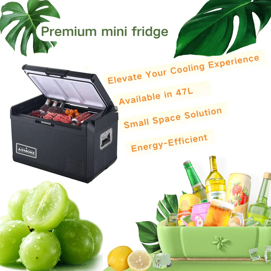 Premium Mini Fridge | 47L Compact Refrigerator with Roll-Bond Evaporator & Internal Light for Camping, RV & BBQ