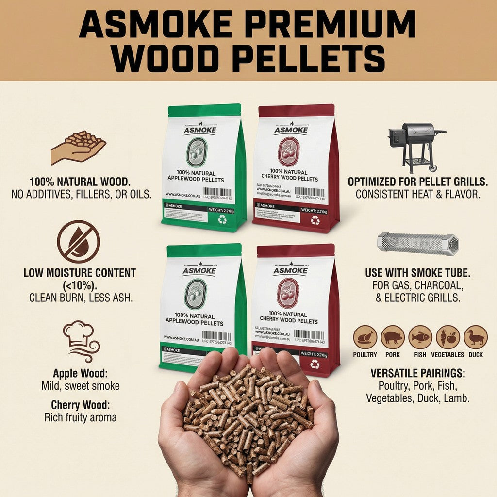 20lbs (9kg) Wood Pellet Sampler Bundle - 2-Flavour Variety Pack (2x Cherry, 2x Apple) - Best for Pork, Ribs & Poultry