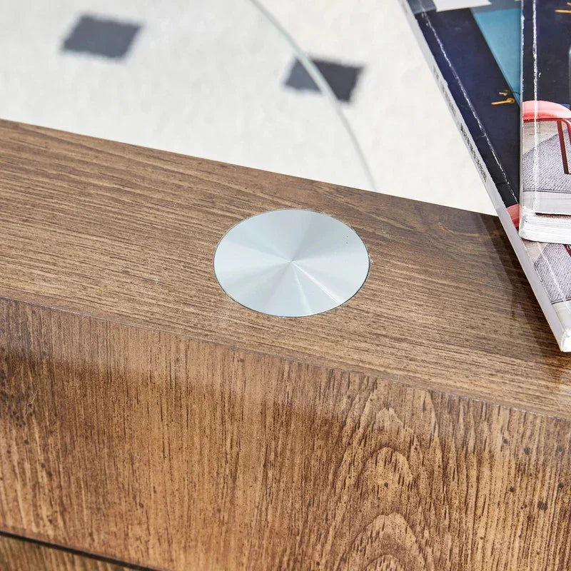 Round Glass Coffee Table – Double‑Layer Design with MDF Wood Legs, Modern