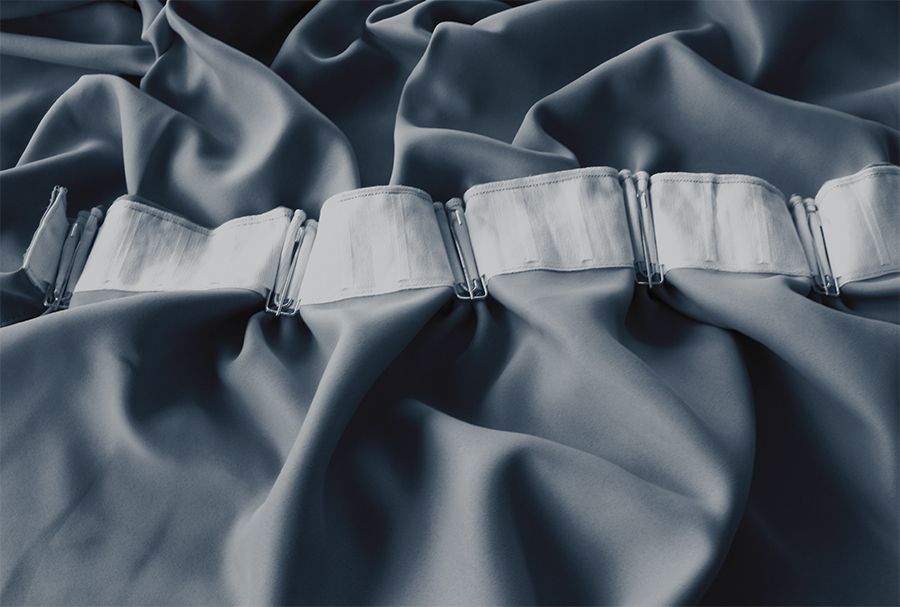 Blockout Curtain 300x270cm PINCH PLEAT+ Hooks High Level Fabric Grey Blue