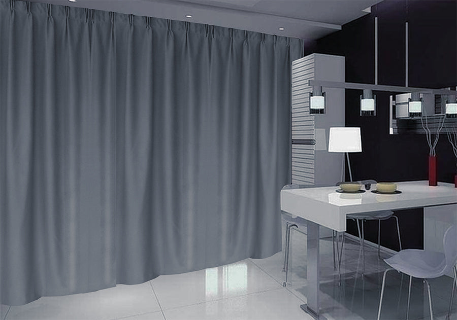 Blockout Curtains 540x230cm PINCH PLEAT+ Hooks High Level Fabric Grey Blue