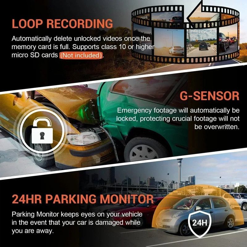 1080P WiFi Dual Lens Dash Cam Front Rear Car DVR
