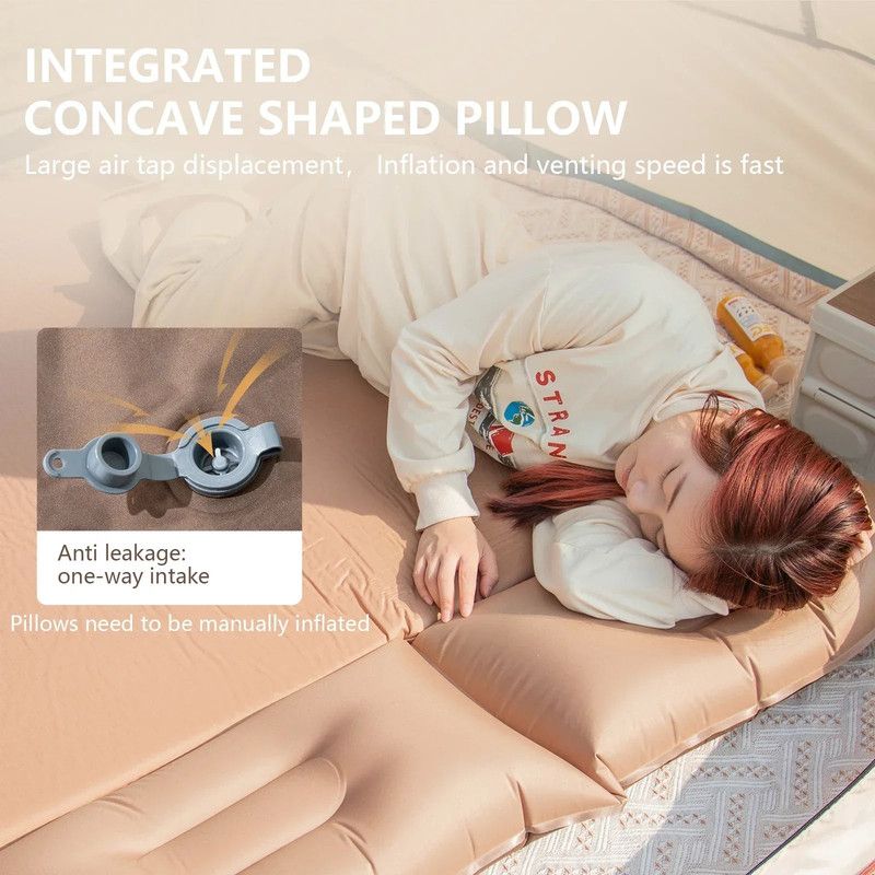 Inflatable Camping Sleeping Mat with Pillow, 3cm Thick, Auto-Inflate Set