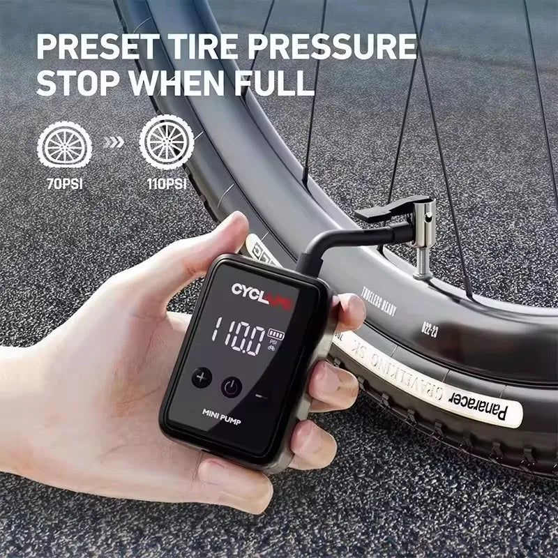 Mini Electric Bike Pump with 150 PSI Pressure, USB Rechargeable, Portable