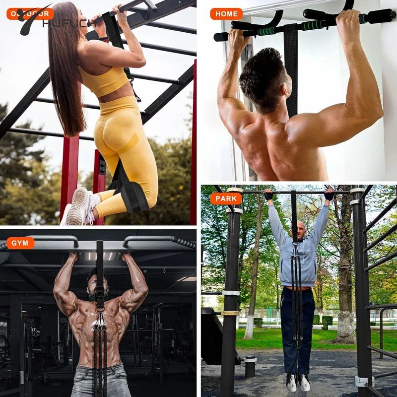 Pull-Up Assistance Bands Set 300LB Resistance, Black, Steel Buckle Fitted