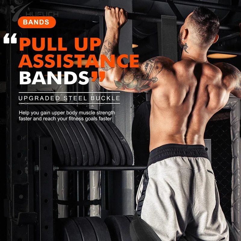 Pull-Up Assistance Bands Set 300LB Resistance, Black, Steel Buckle Fitted