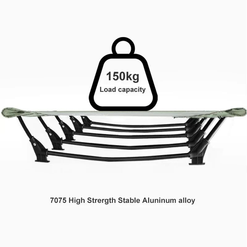 Portable Camping Cot Compact Folding Bed, Green, Aluminum Alloy, 150kg Cap