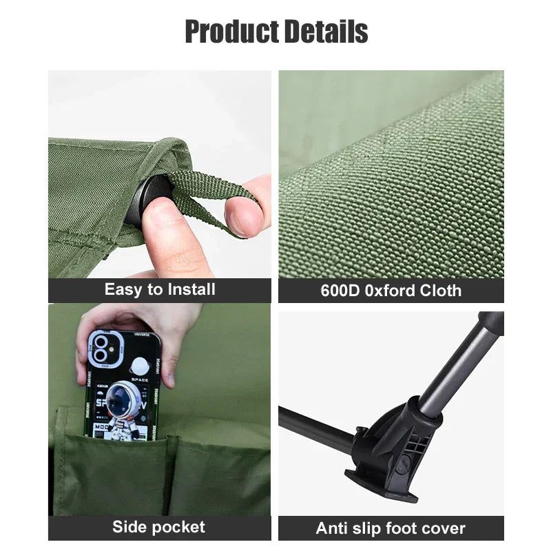 Portable Camping Cot Compact Folding Bed, Green, Aluminum Alloy, 150kg Cap