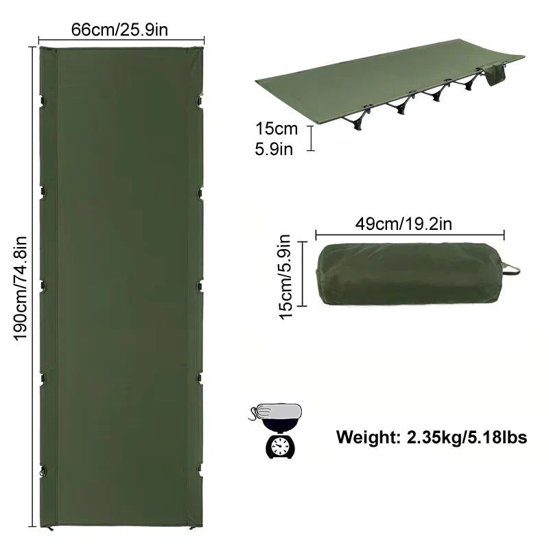 Portable Camping Cot Compact Folding Bed, Green, Aluminum Alloy, 150kg Cap