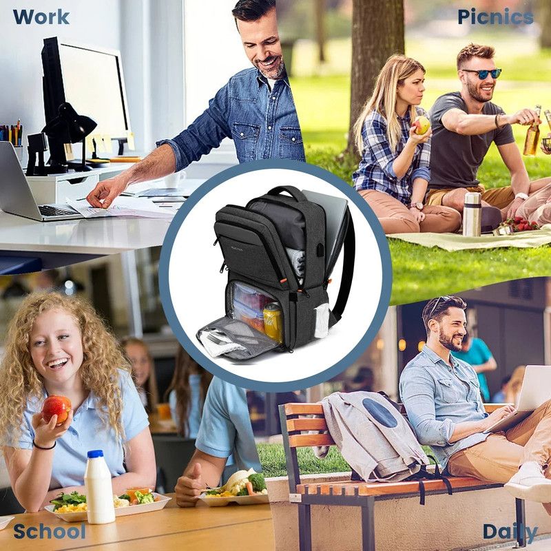 Waterproof Insulated Cooler Backpack in Black, Laptop Compartment, 15.6in