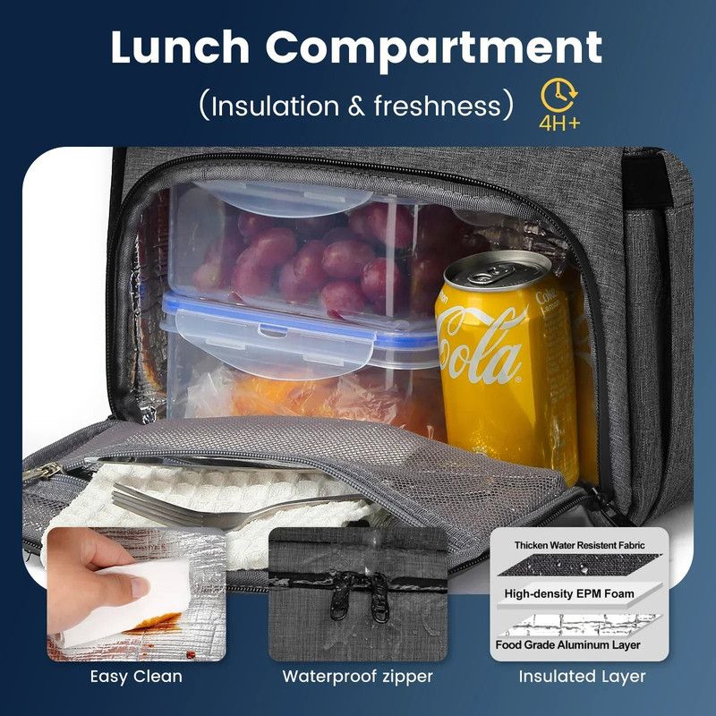 Waterproof Insulated Cooler Backpack in Black, Laptop Compartment, 15.6in