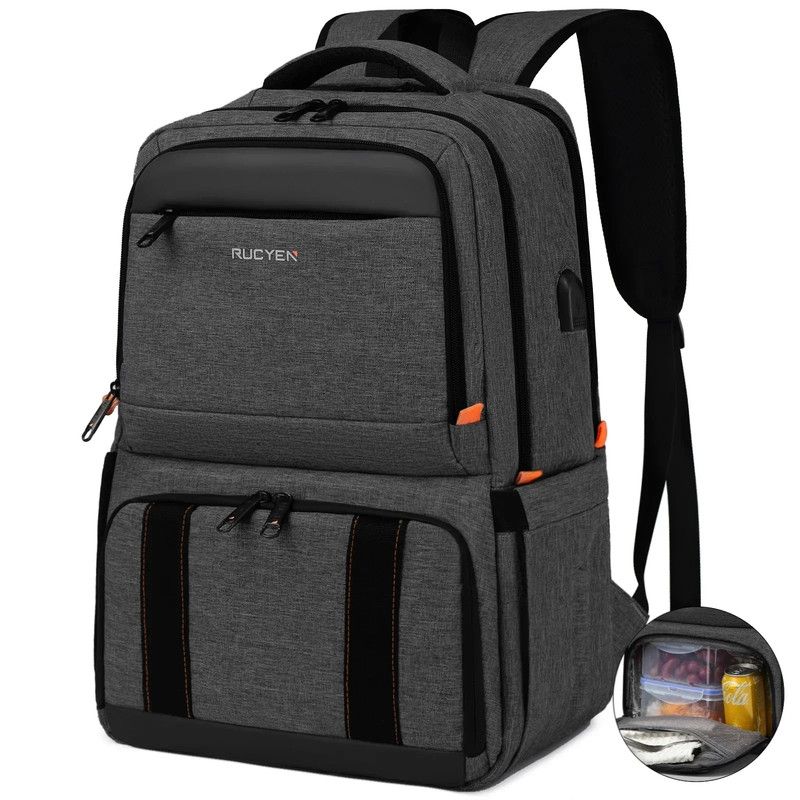 Waterproof Insulated Cooler Backpack in Black, Laptop Compartment, 15.6in