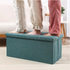 Linen Foldable Storage Stool Chair Box in Dark Green, Flip Top Design Set