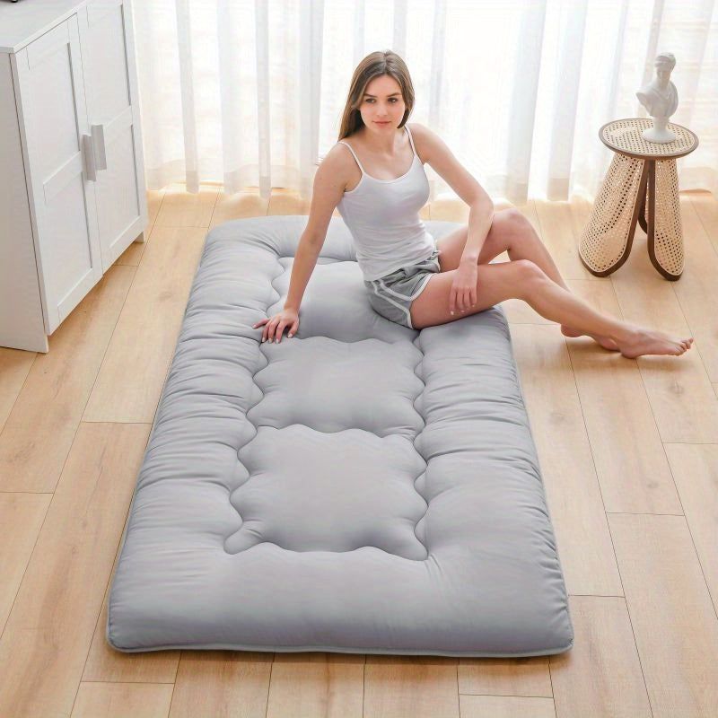 Foldable Tatami Floor Futon Mattress Pad in Grey, 100 x 200cm, Quilted