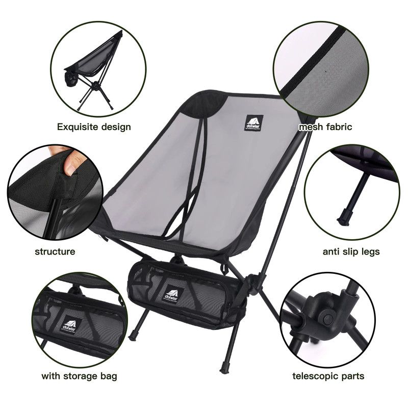 2-Piece Outdoor Folding Moon Chair Set in Black Mesh, 60 x 47cm Seat Now