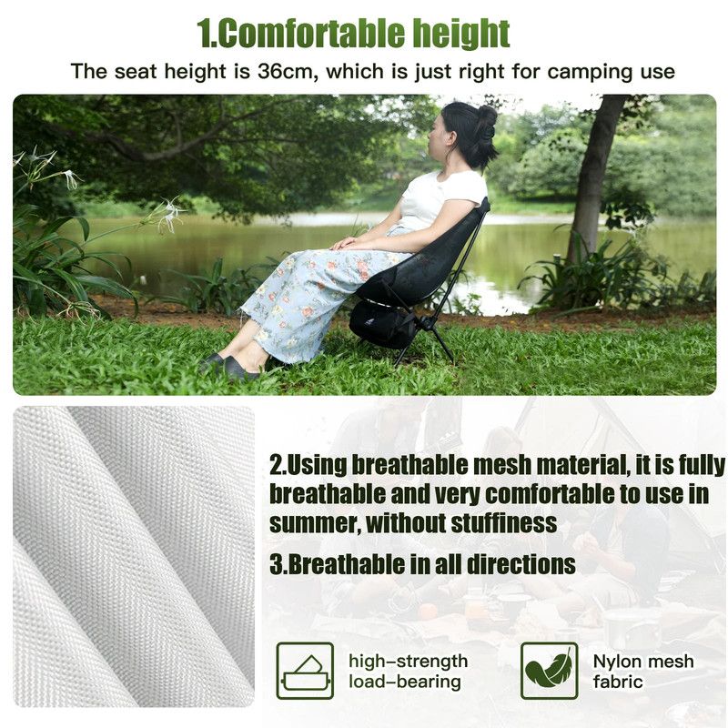 2-Piece Outdoor Folding Moon Chair Set in Black Mesh, 60 x 47cm Seat Now