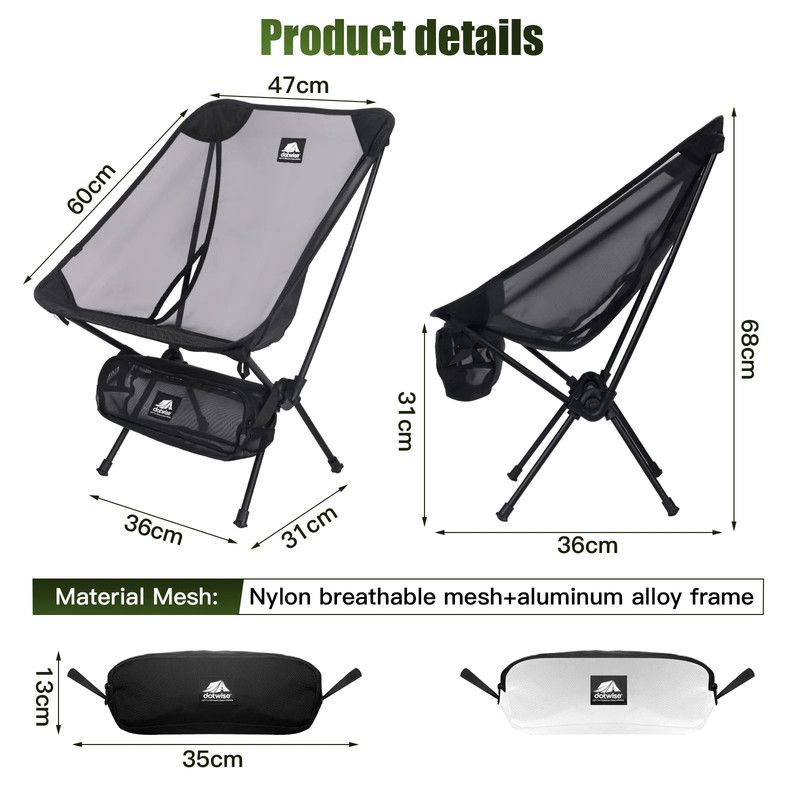 2-Piece Outdoor Folding Moon Chair Set in Black Mesh, 60 x 47cm Seat Now