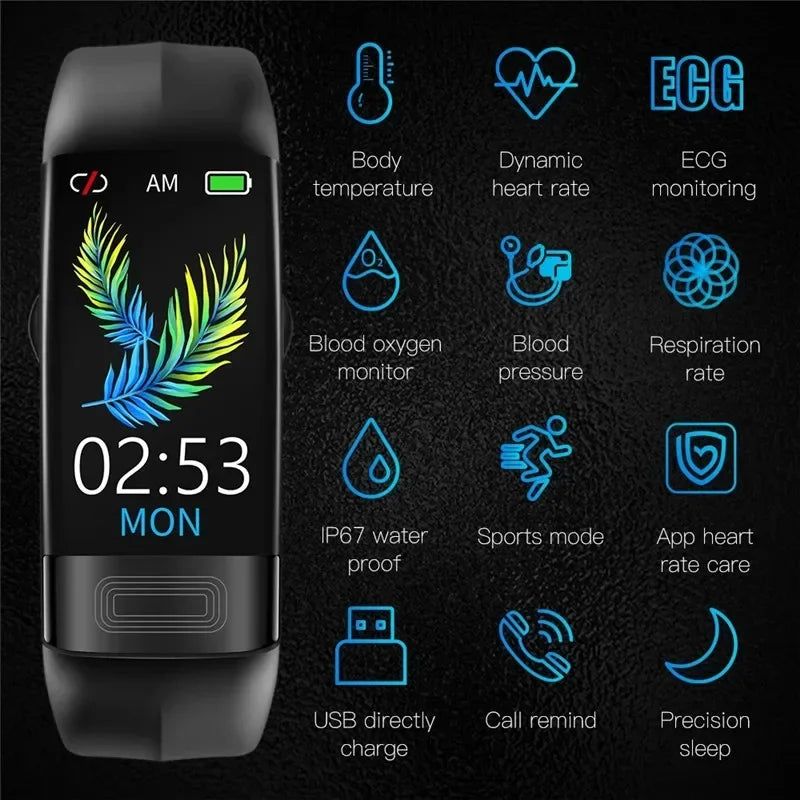 Fitness Bracelet Heart Blood Body Monitoring Black