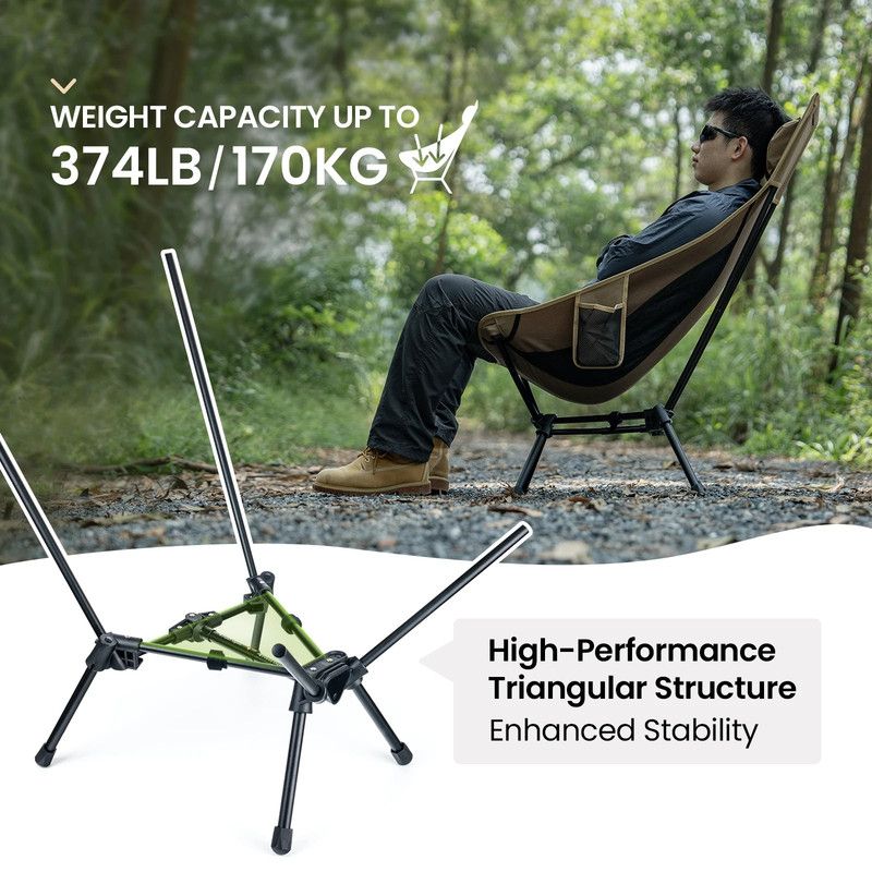 Portable High-Back Camping Chair Khaki