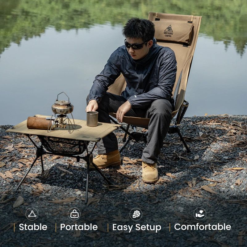 Portable High-Back Camping Chair Khaki