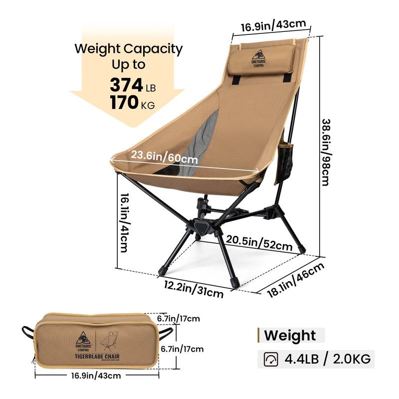 Portable High-Back Camping Chair Khaki