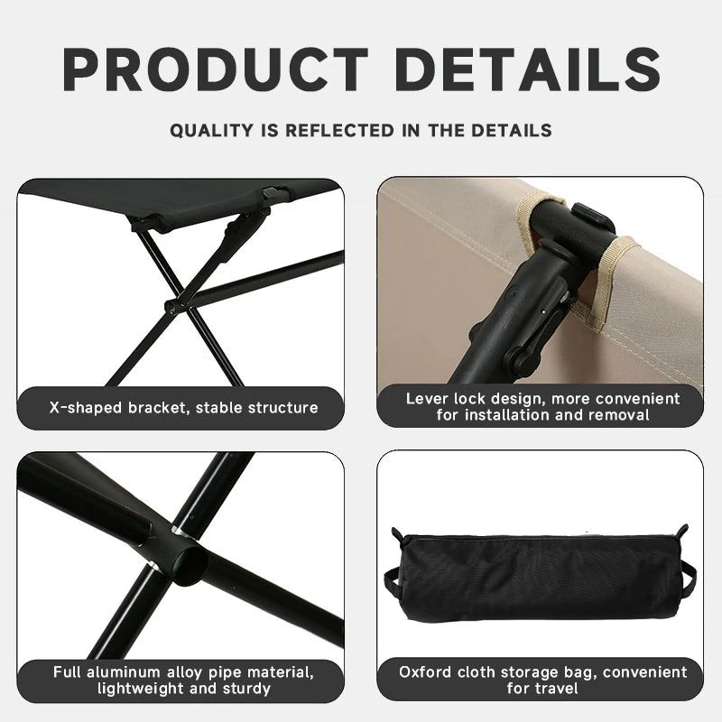 Folding Double Camping Stool in Black, Aluminium Frame, 200kg Capacity