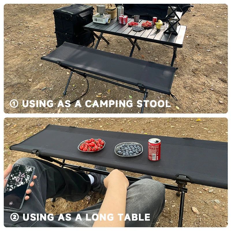 Folding Double Camping Stool in Black, Aluminium Frame, 200kg Capacity