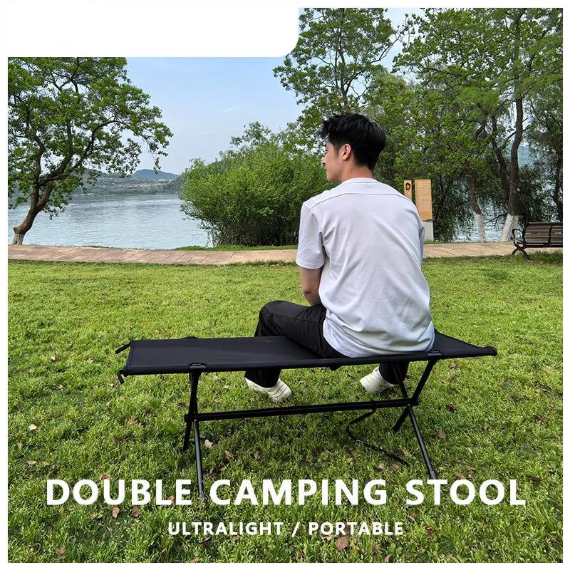Folding Double Camping Stool in Black, Aluminium Frame, 200kg Capacity