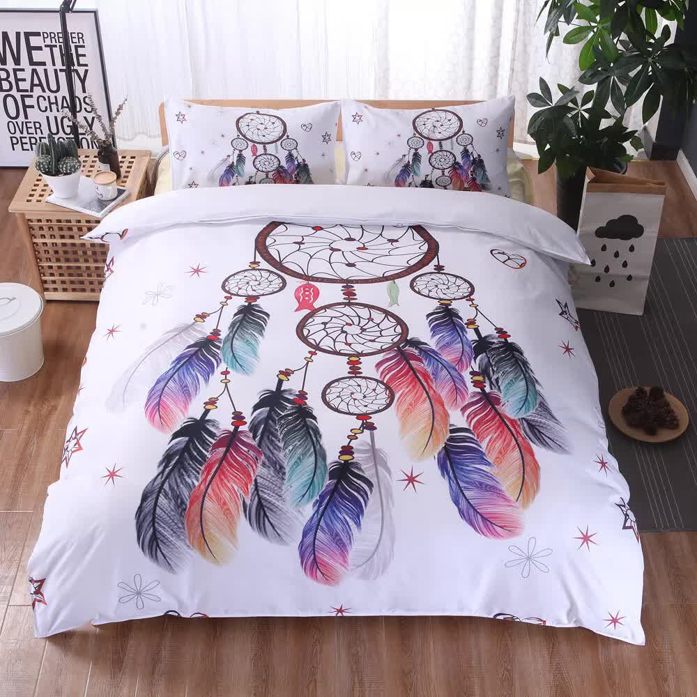 Queen Duvet Cover Set White Dream Catcher Print Quilt Cover with Pillowcases