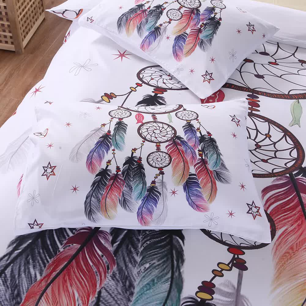 Queen Duvet Cover Set White Dream Catcher Print Quilt Cover with Pillowcases