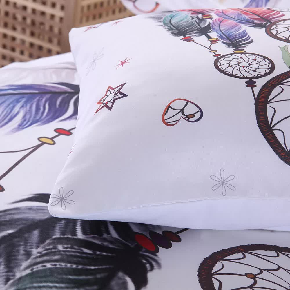 Queen Duvet Cover Set White Dream Catcher Print Quilt Cover with Pillowcases
