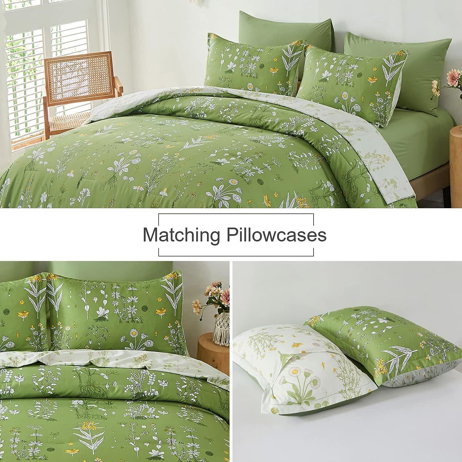 Vintage Delicate green bloom 3 Pc Comforter & Pillow Cover Set