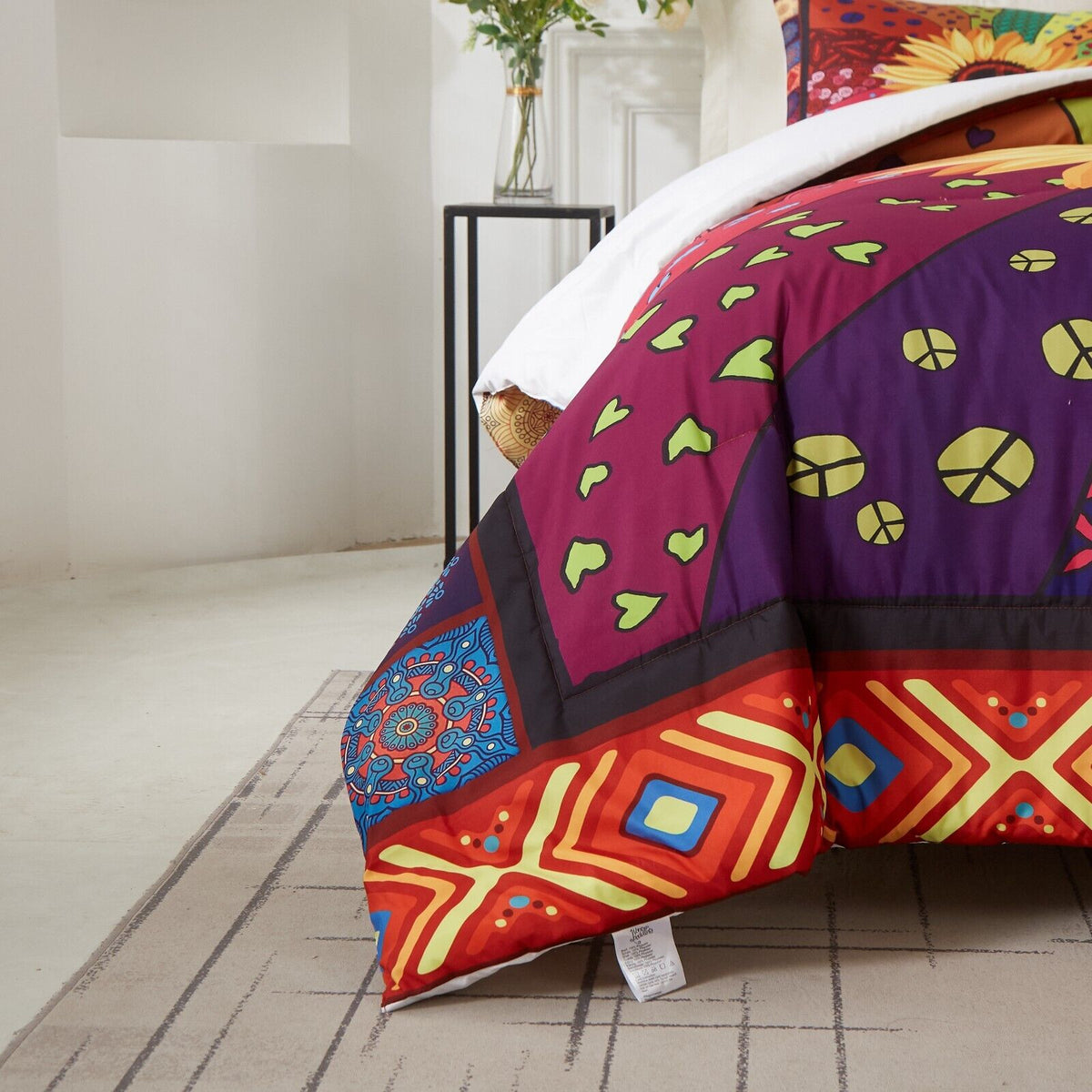 King Size Comforter Set 3-Piece Sunflower Floral Quilted Bedding & Pillowcases