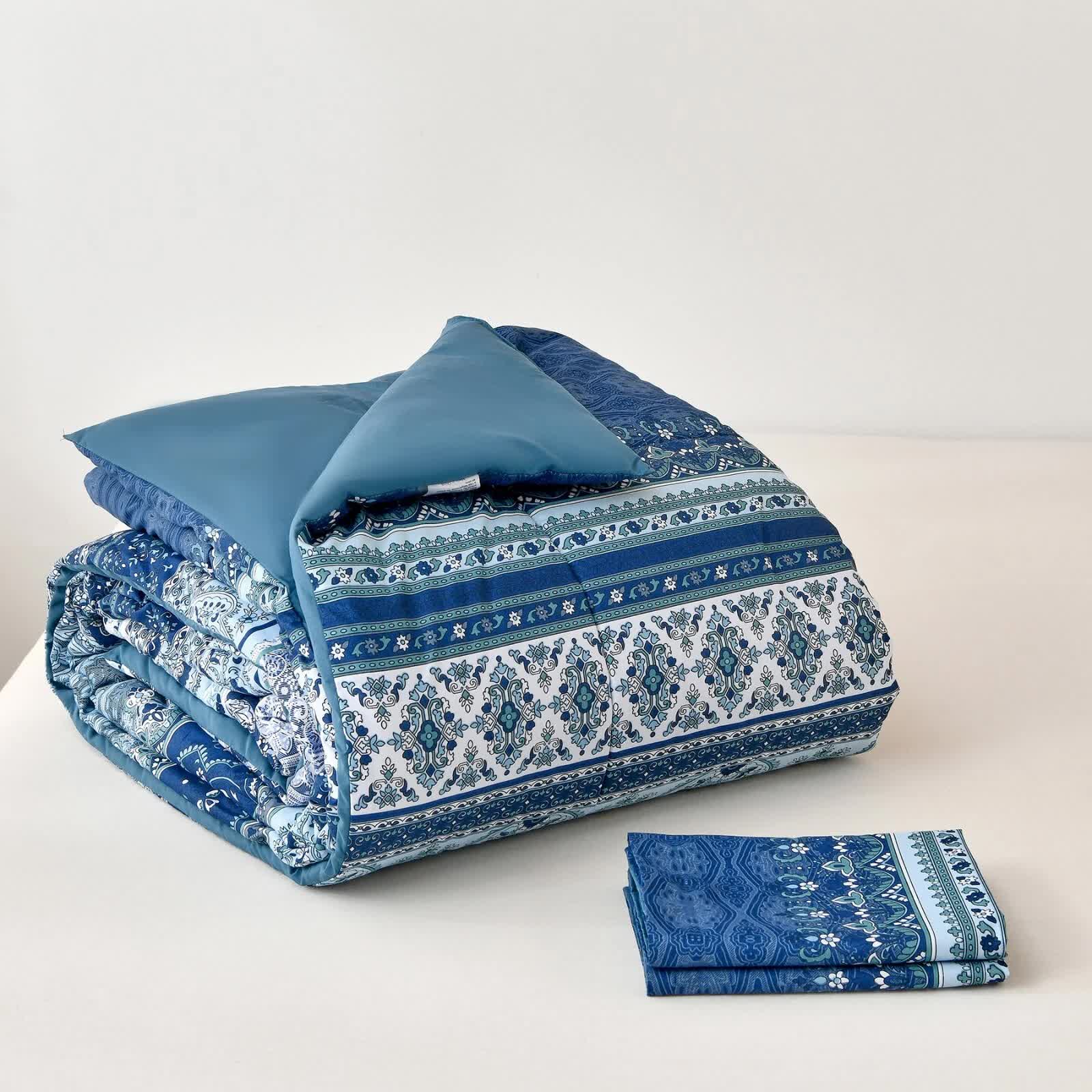 Boho Vibes blue Bedding Set – 3‑Piece Comforter & Pillow Covers