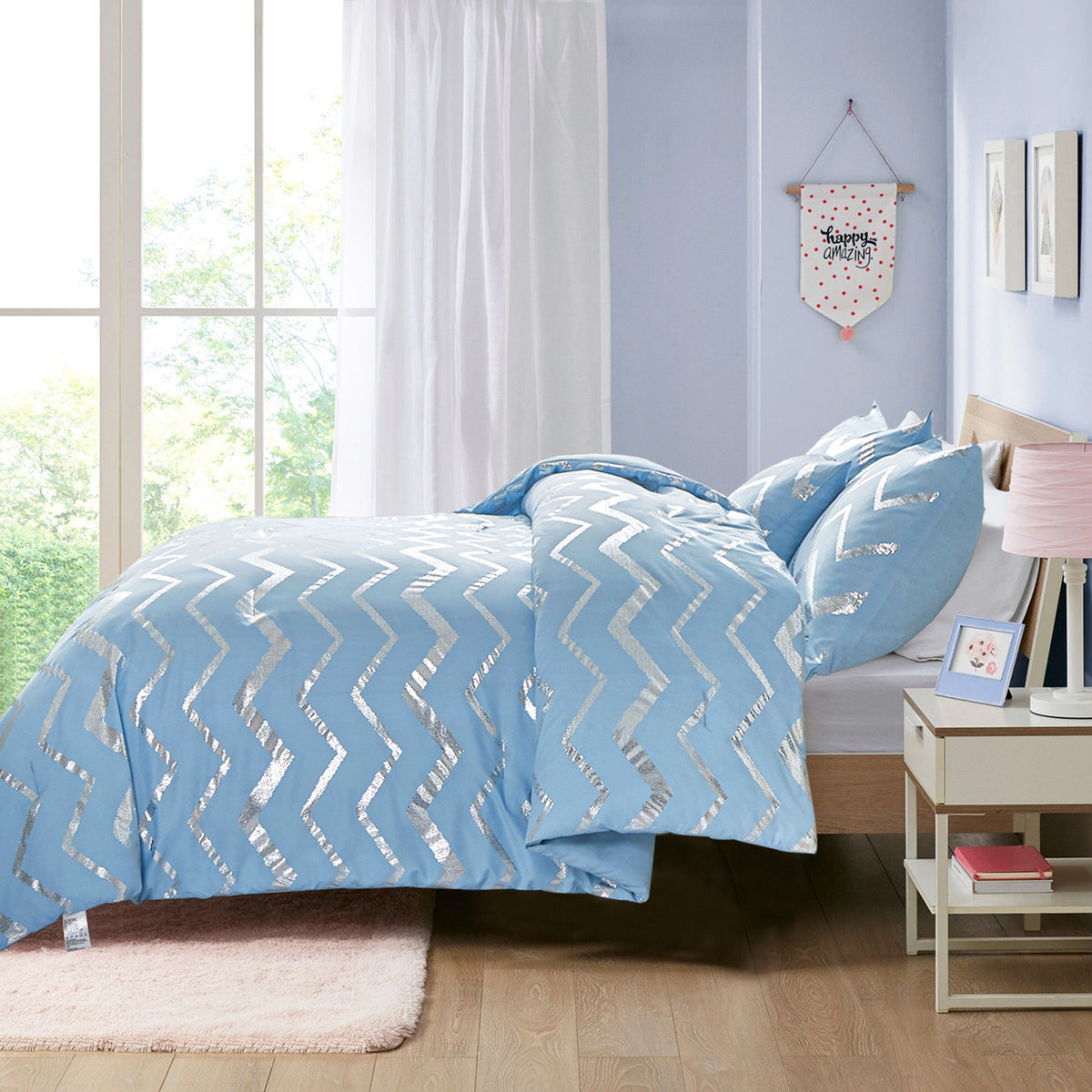 King Size Comforter Set 3-Piece Metallic Print Chic Microfiber Bedding & Shams