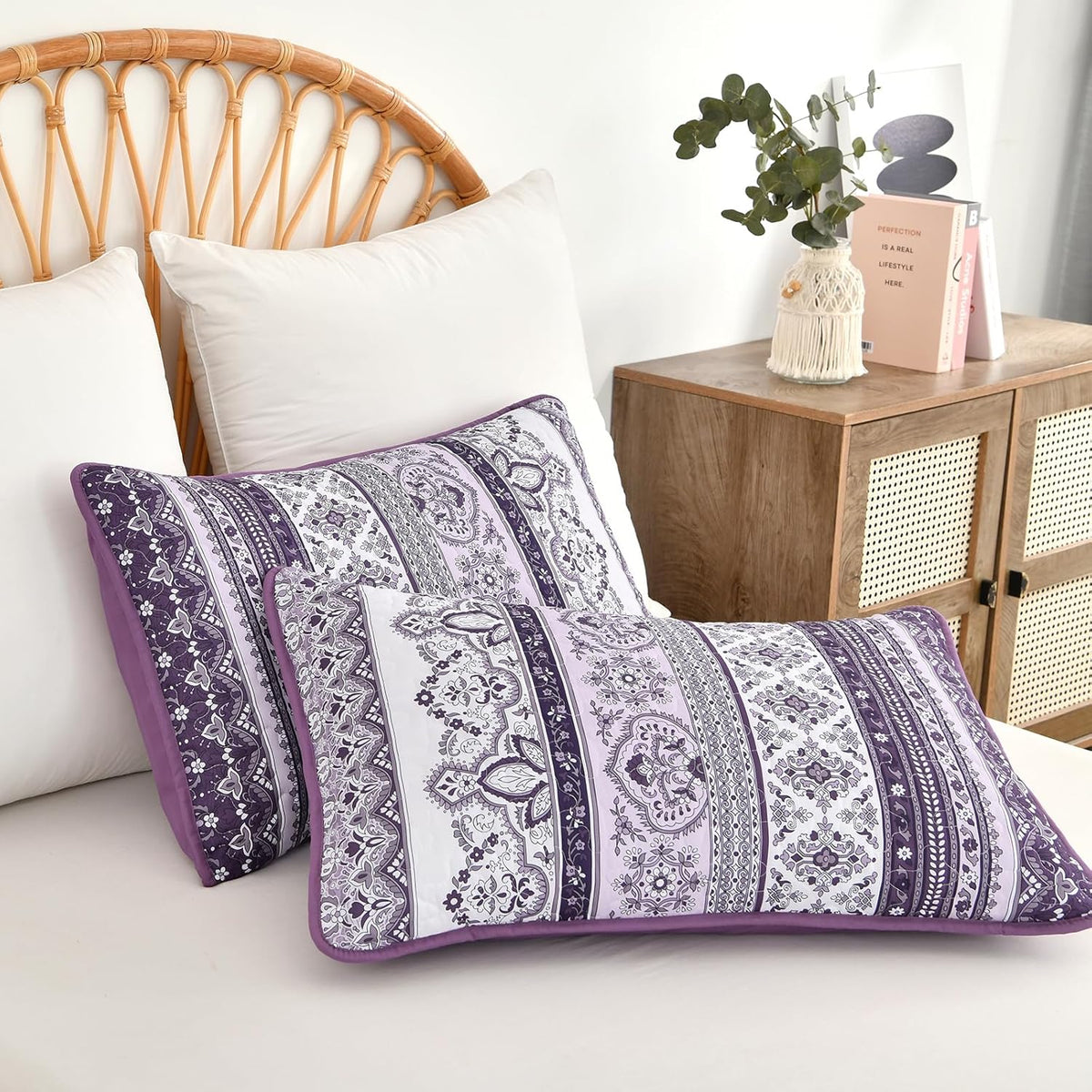 Elegant Peony Purple 3-Piece Queen Bedspread and Pillowcase Set, So Soft