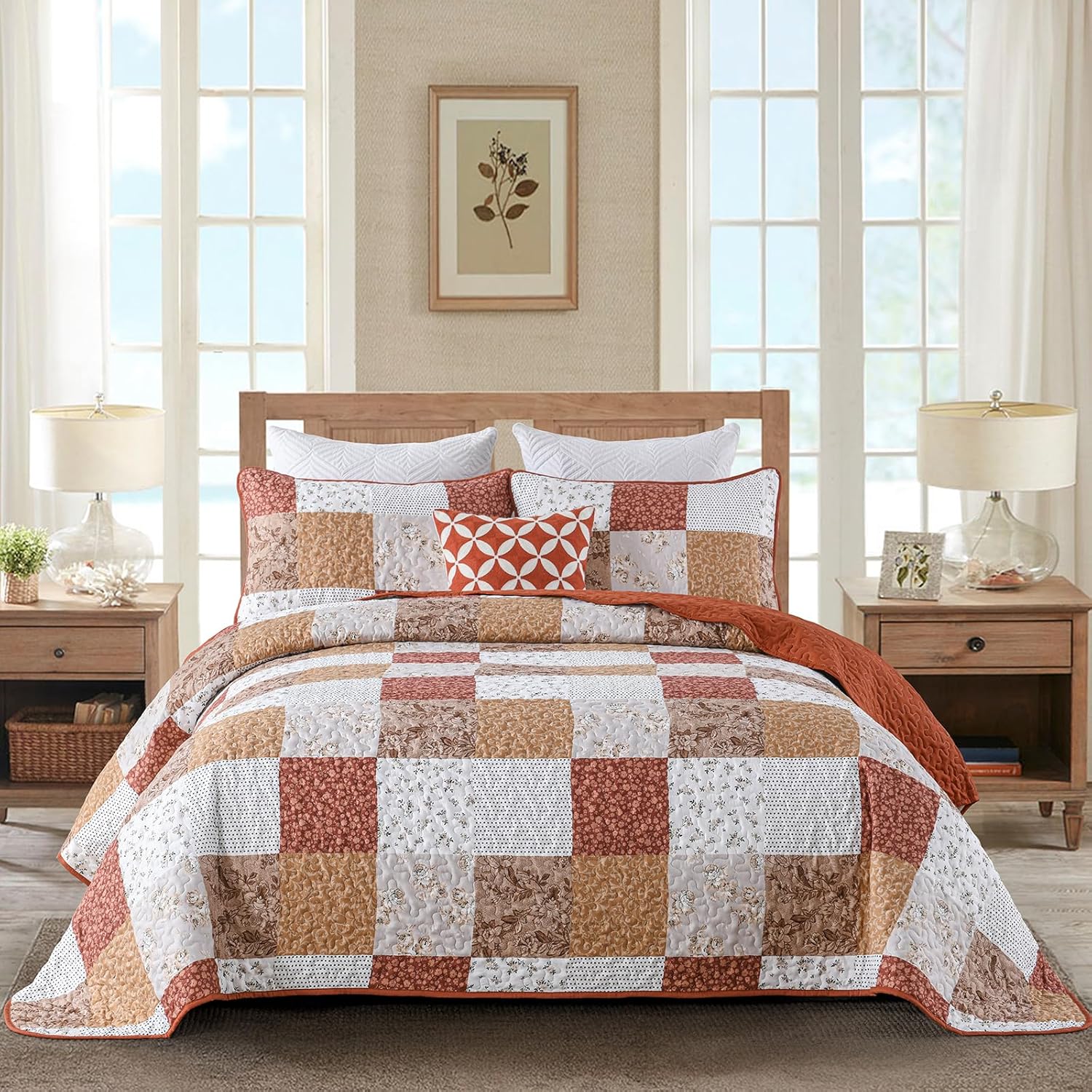 Queen Size Checkered Bedspread Set Vibrant Retro Pattern