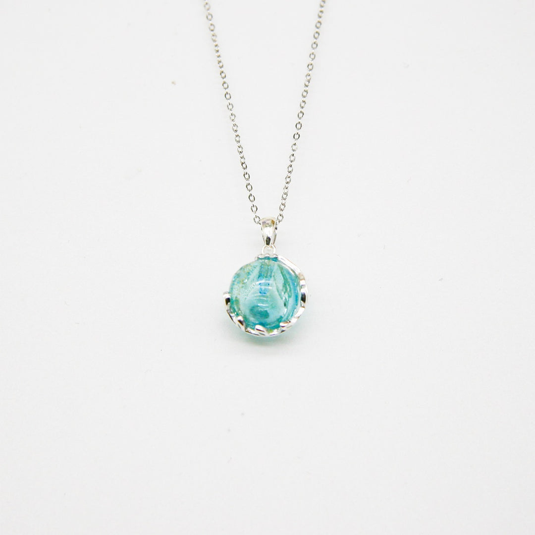 Gift Box - Aroma Necklace White Gold - Planet Celestial Aqua (Light Blue) + Purify Oil Blend