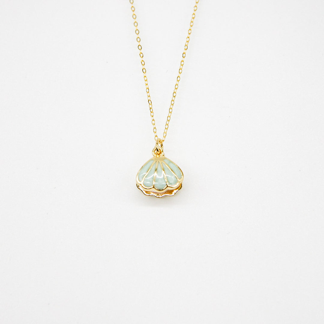 Gift Box - Aroma Necklace 925 Silver, Gold coated - Green Shell Paradise Peach (Pink) + Purify Oil Blend