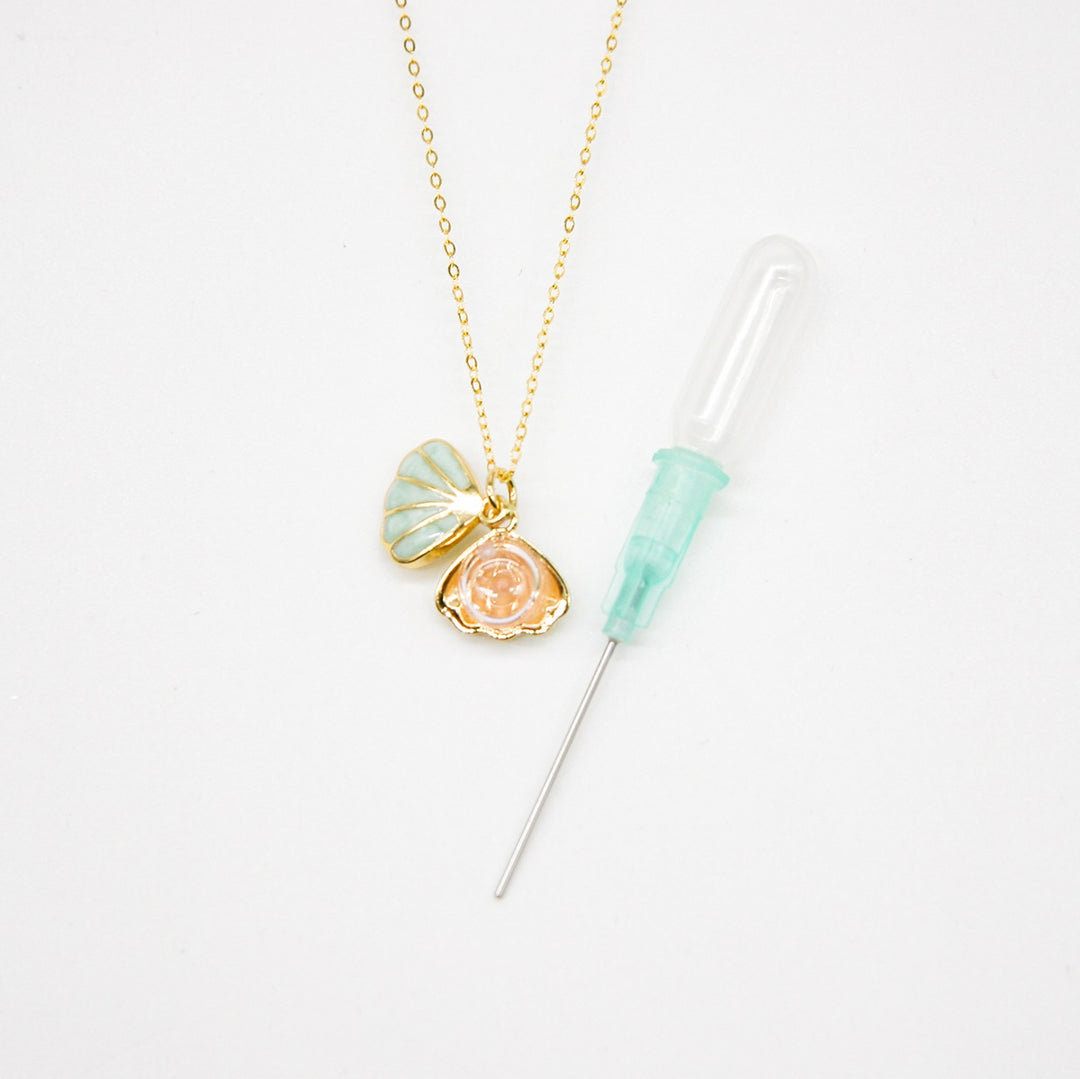 Gift Box - Aroma Necklace 925 Silver, Gold coated - Green Shell Paradise Peach (Pink) + Purify Oil Blend