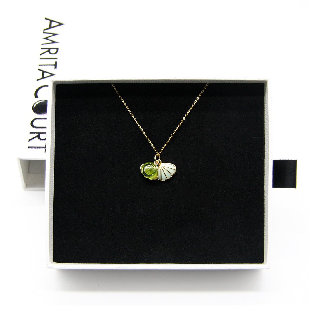 Gift Box - Aroma Necklace 925 Silver, Gold coated - Green Shell Electric Lime (Light Green) + Purify Oil Blend