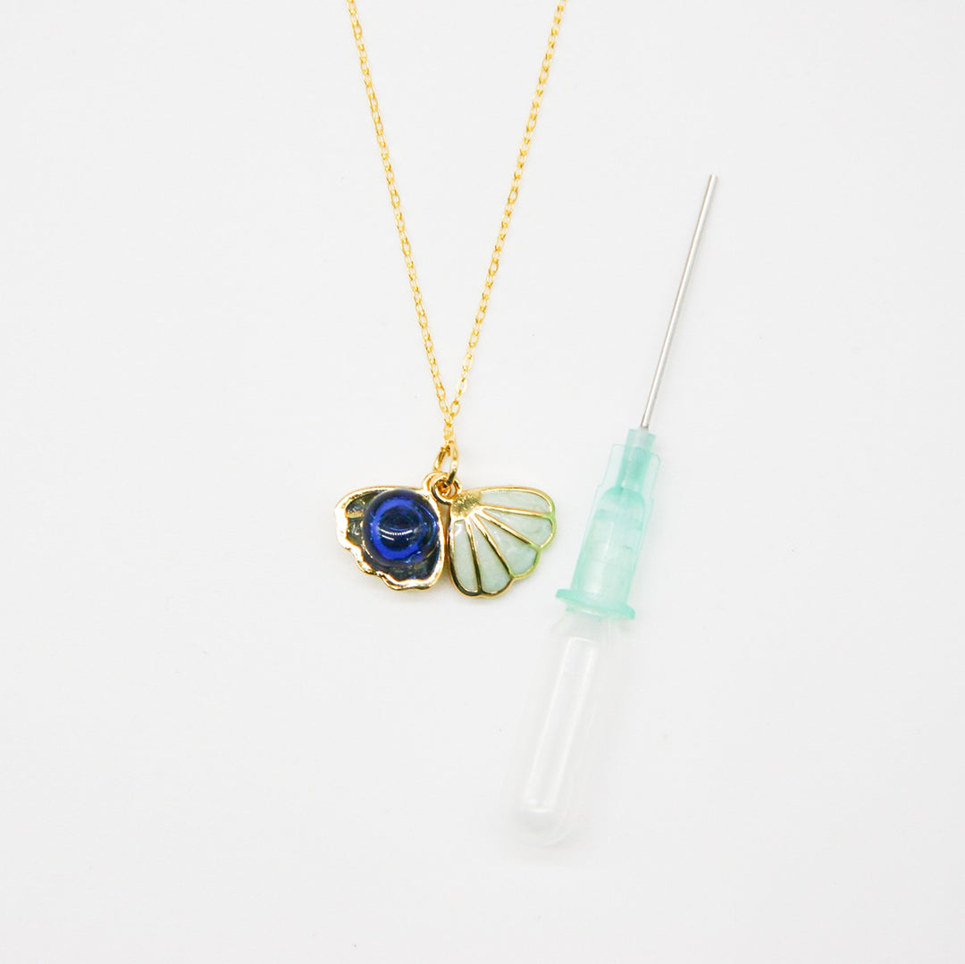 Gift Box - Aroma Necklace 925 Silver, Gold coated - Green Shell Ocean Depth (Dark Blue) + Purify Oil Blend