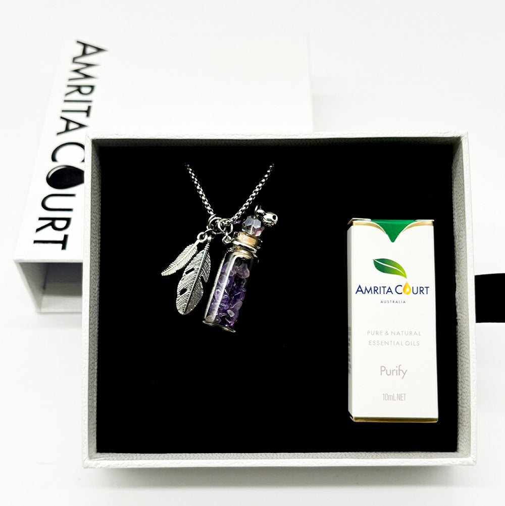 Gift Box - Crystal Bottle (Amethyst) + Purify Oil Blend