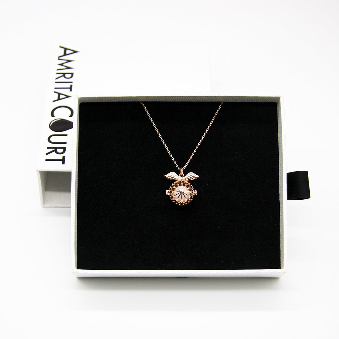 Gift Box - Angel Ball Rose Gold Aroma Necklace + Purify Oil Blend