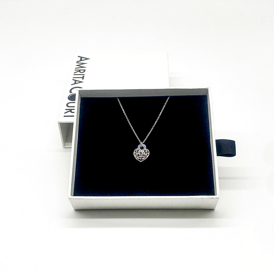 Gift Box - Heart Lock White Gold Aroma Necklace + Purify Oil Blend