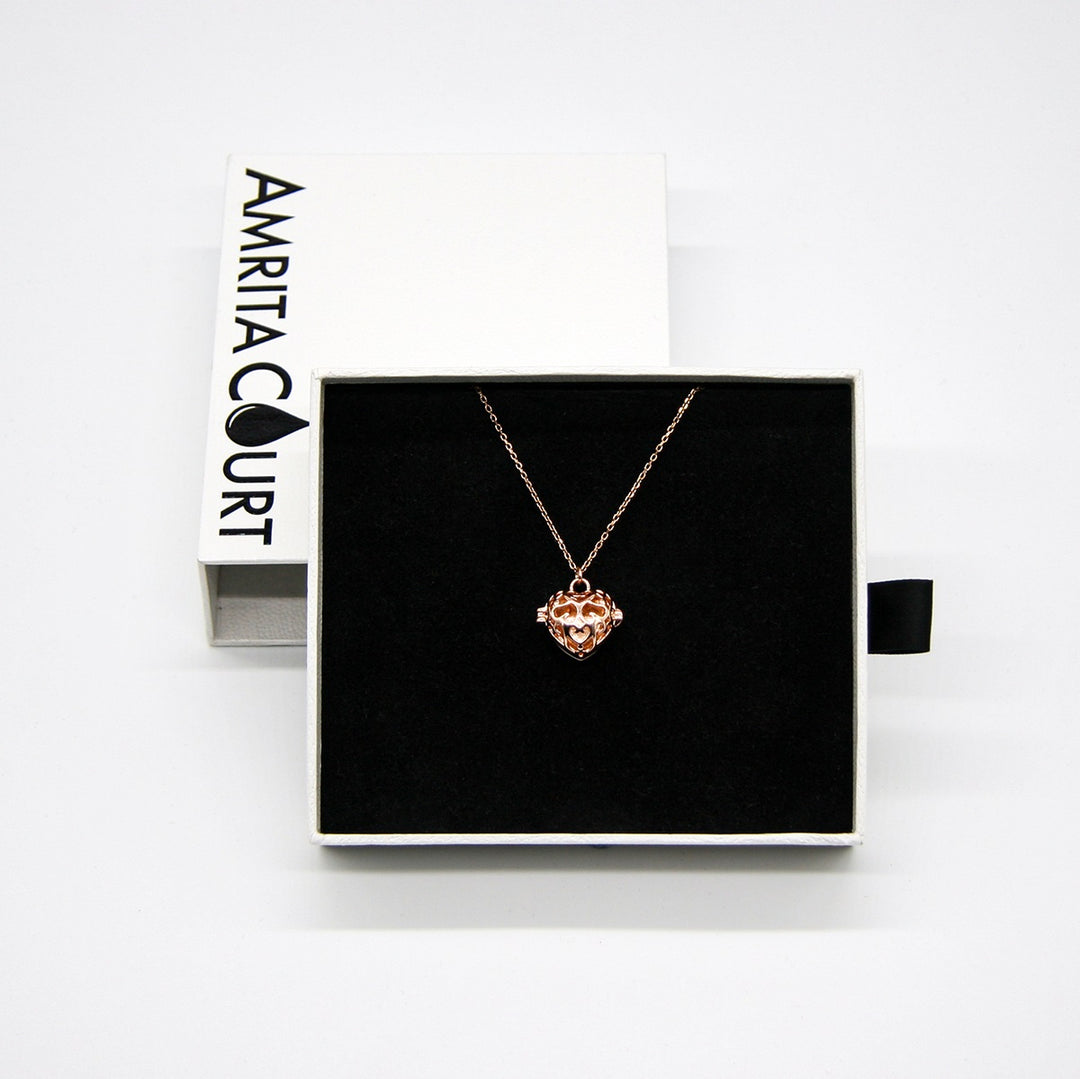 Gift Box - Love Heart Rose Gold Aroma Necklace + Purify Oil Blend