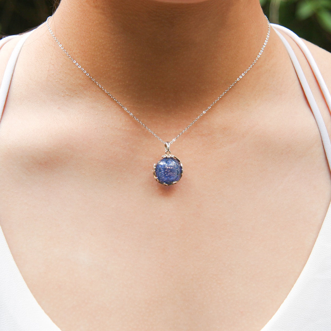 Gift Box - Aroma Necklace White Gold - Planet Celestial Sapphire (Blue) + Purify Oil Blend