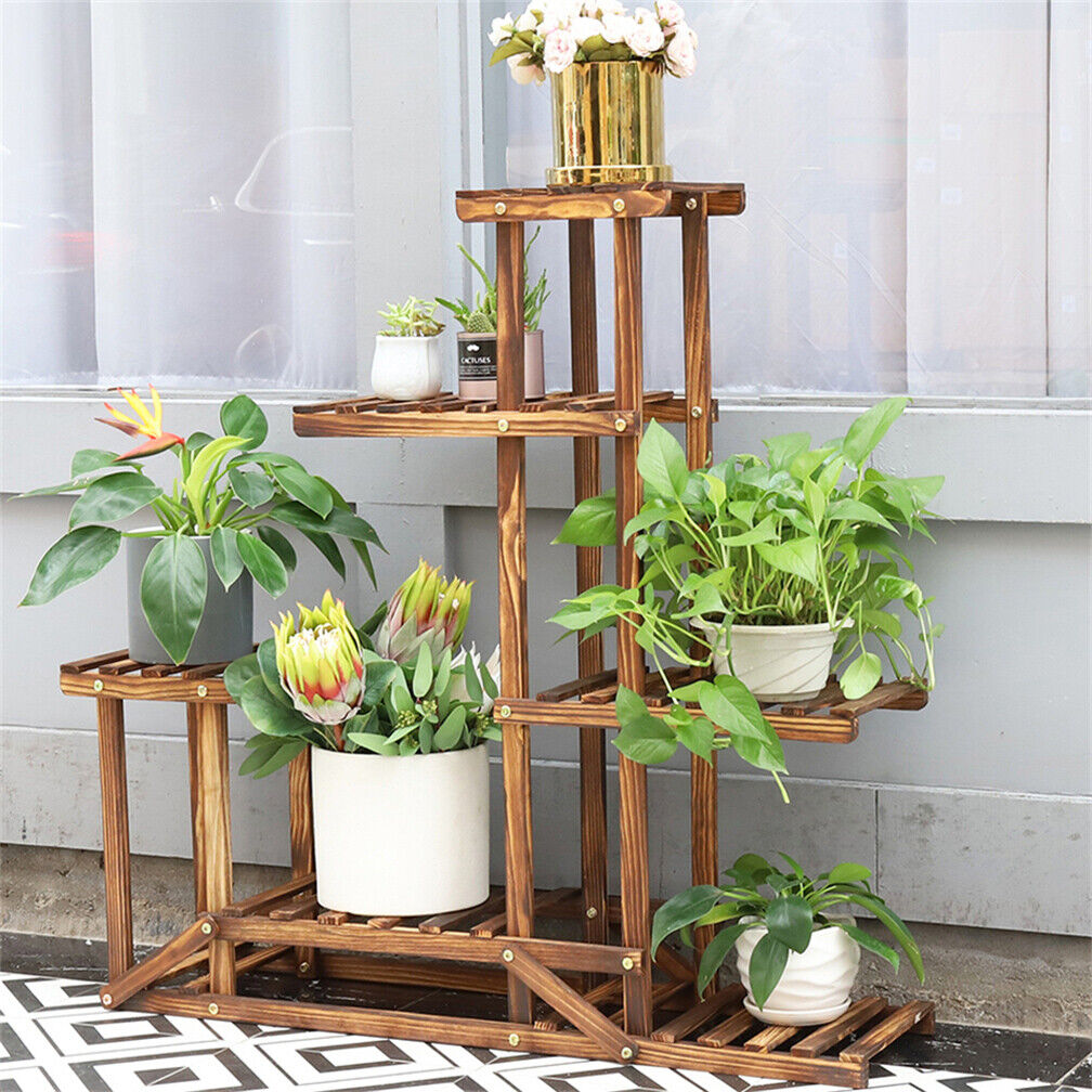 6-Tier Rustic Wooden Step Plant Stand