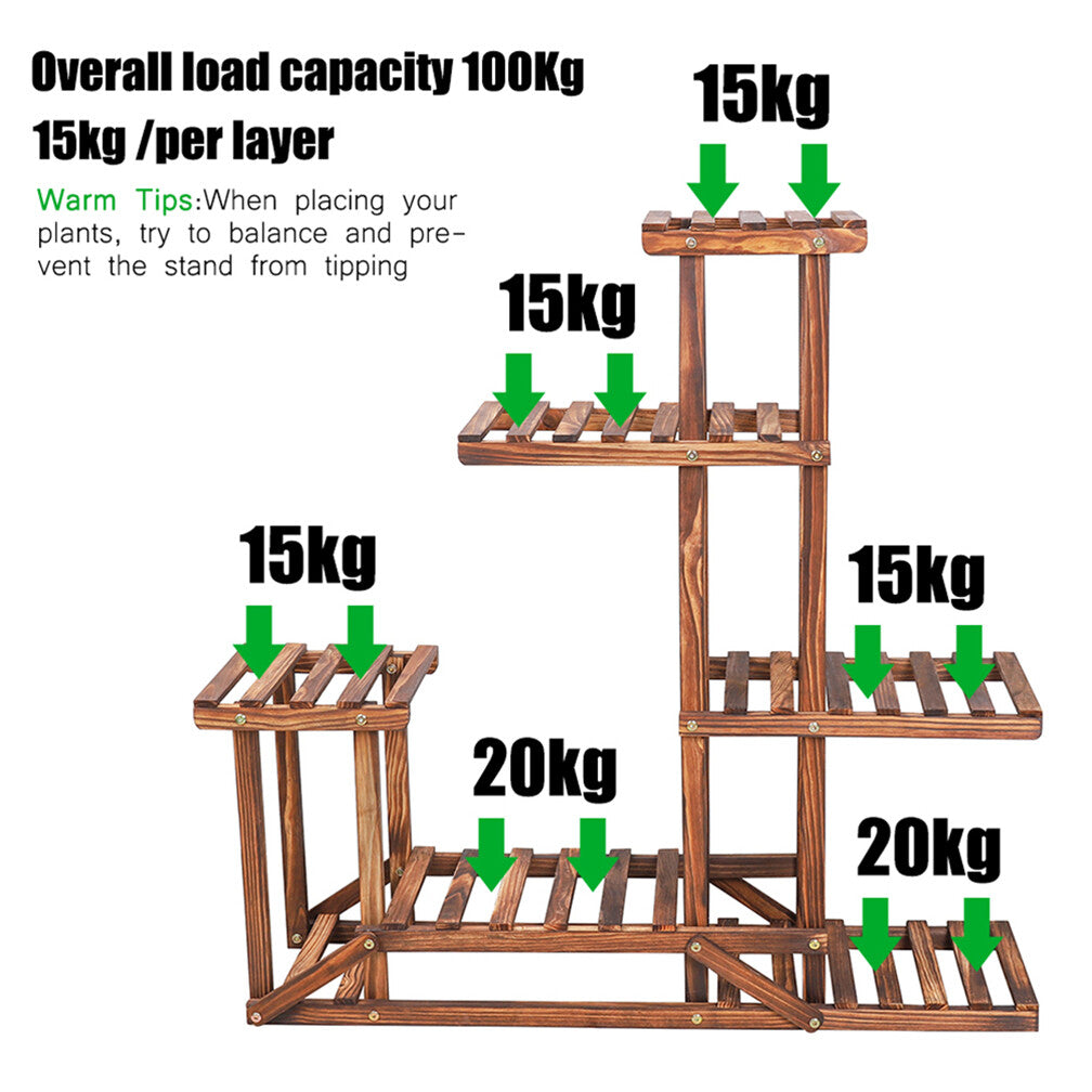 6-Tier Rustic Wooden Step Plant Stand