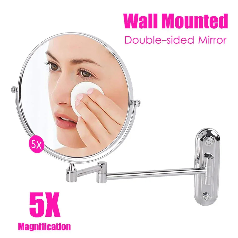 Bath Mirror 5X Magnification Wall Mounted Adjustable Makeup Mirror Arm Extend